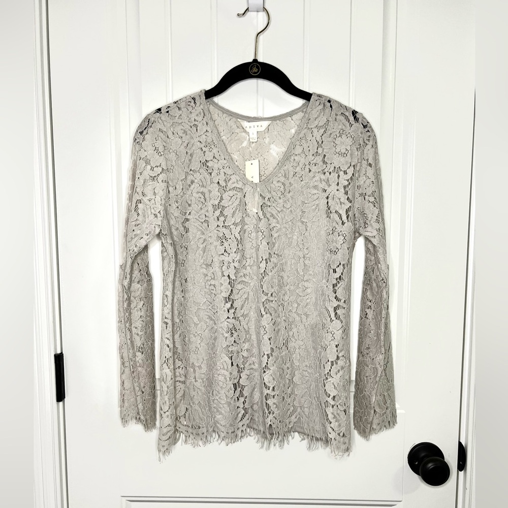 NWT Adiva Lace Blouse with built in camisole - Gray / Silver
